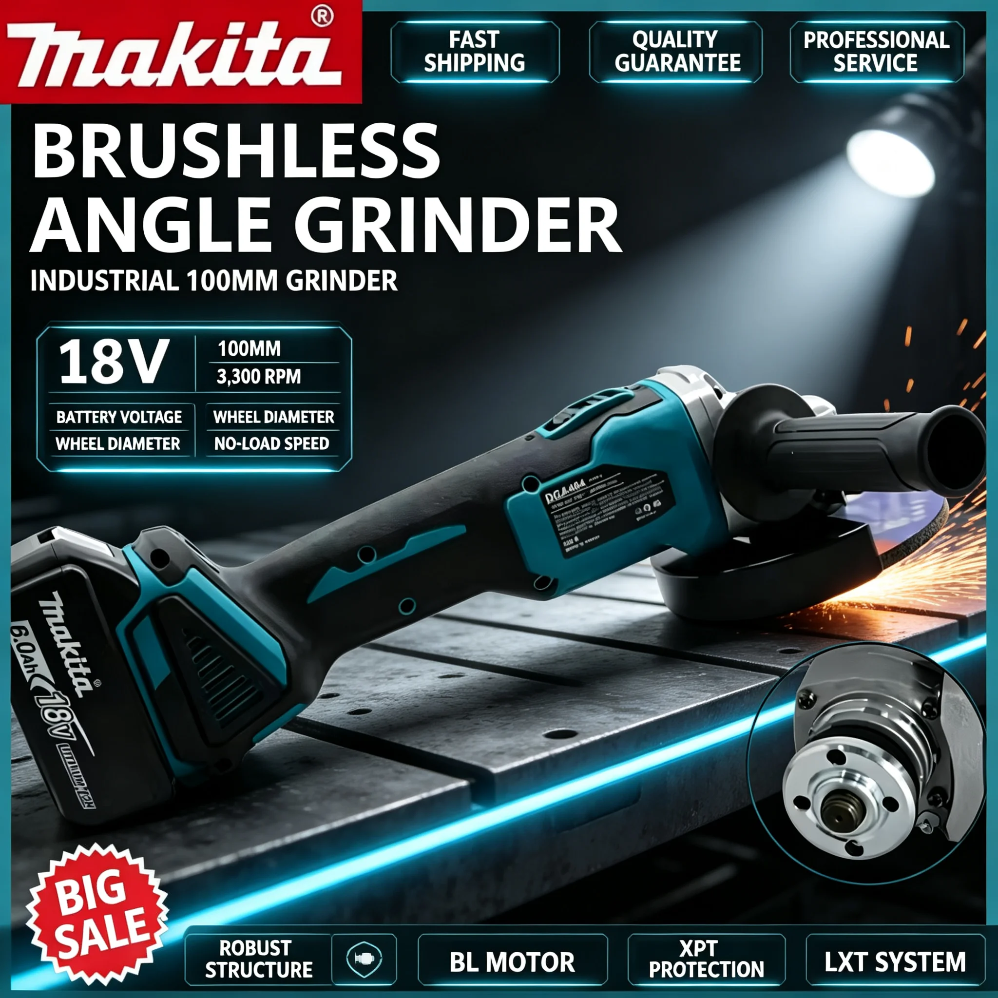 Brushless Angle Grinder Battery Powered - Szlifierka kątowa bezszczotkowa Makita DGA404 o